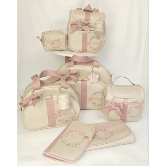Kit bolsas  maternidade personalizado 7 itens.