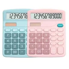 Calculadora Mesa Comercial Escritório Grande 12 Dígitos Solar e Pilha Azul Rosa Colorida
