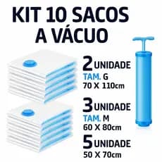 Kit 5/10 Sacos a Vácuo + Bomba Manual Organizadores Roupas Edredons Viagem Antimofo Reutilizável