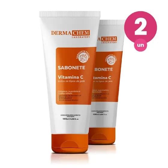 Kit 2 Sabonetes Dermachem Vitamina C Anti-Idade 100ml Facial Limpeza Profunda Iluminador