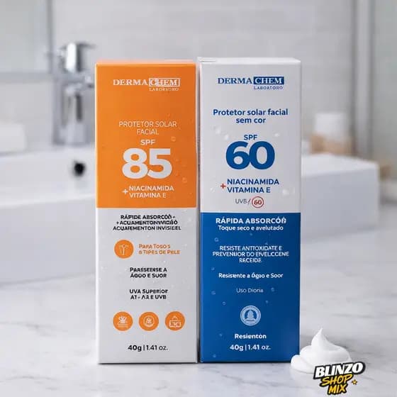 Protetor Solar Facial Dermachem FPS 85 ou 60 Toque Seco Rápida Absorção Controle Oleosidade