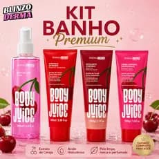 Kit Body Juice Cereja Dermachem 4 em 1 Hidratação Intensa Pele Macia e Cheirosa com Body Splash