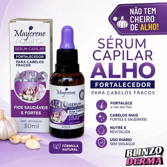 Sérum Capilar Alho Maycrene 30ml Crescimento Capilar Fortalecedor Anti Queda Cabelos Fracos Oficial