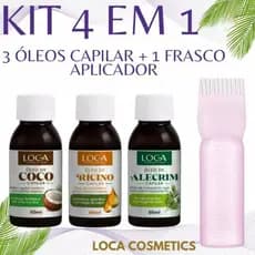 Kit Terapia Capilar Loca Cosmetics - Óleo Coco + Ricino + Alecrim 60ml OU 3 Óleos + Pente Aplicador