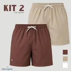 Kit 2 short masculino tactel mauricinho 3 bolsos elastano premium cadarço cru corrida caminhada academia praia surf