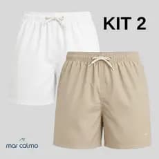 Kit 2 short masculino tactel elastano premium mauricinho 3 bolsos cadarço cru corrida caminhada academia praia surf