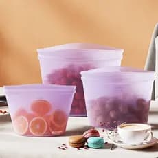 Conjunto De Bolsa Com Zíper De Silicone Premium OYEAH 3 Peças 500ml 1000ml 1500ml De Armazenamento De Alimentos Reutiliz