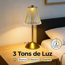 Luminária de Mesa 3 Tons Abajur Cristal Candeeiro Cabeceira LED Recarregável Decoração Sala Quarto