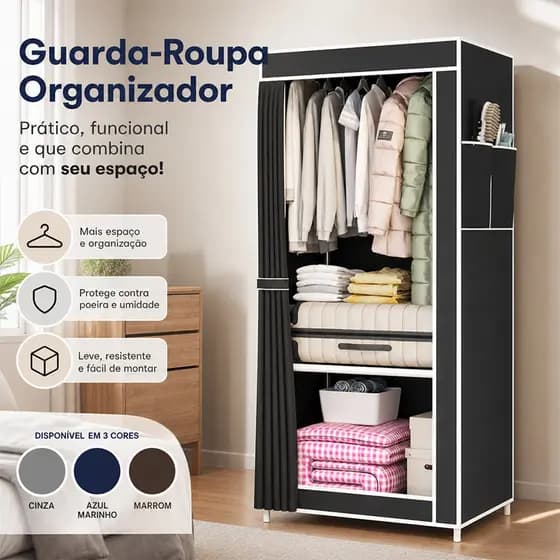Guarda Roupa Dobrável Organizador De Roupas Portátil Desmontável Armário Organizador Prático Solteiro e Casal