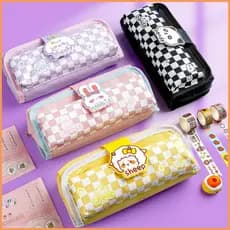 Grande caixa de lápis com zíper Kawaii, bolsa de caneta de desenho animado, grande capacidade