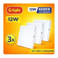 Kit 3 Painéis Plafon Luminária Led Sobrepor Quadrado Teto 12W 6500K