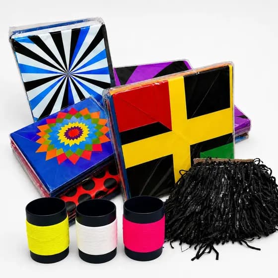 Kit Completo 50 Pipas Peixinho 34cm com 3 Linhas e 100 mts de Rabiola