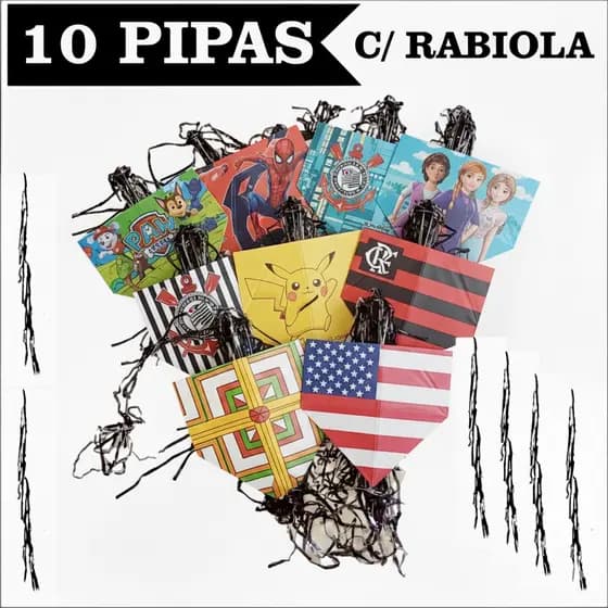 KIT 10 PIPAS COM RABIOLA 50cm  - DIVERSÃO GARANTIDA