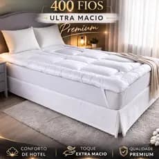 Protetor de Colchão Pillow Top Solteiro, Casal e Queen 400 Fios Ultra Macio Tipo Hotel - Elástico nos 4 Cantos