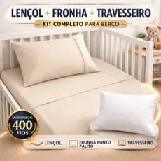 Kit Lençol Berço Americano 2 Peças + Travesseiro | 400 Fios Macio Luxo Bebê