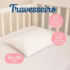 Travesseiro para Bebê 25x30cm – Berço, Carrinho ou Bebê Conforto | Retangular | Cor Branco