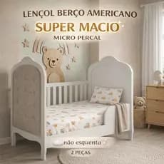Jogo Lençol Berço Americano 2 Peças Micropercal Premium Macio com Elástico + Fronha Conforto Bebê