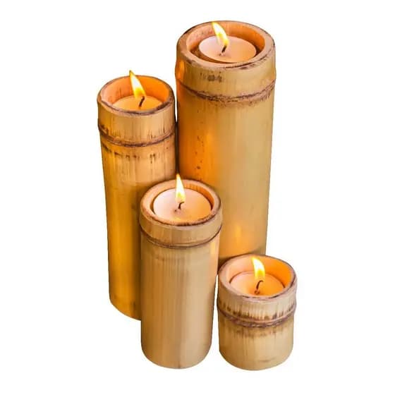 Kit Porta Vela de Bambu Natural 4 Tamanhos PVBN4T
