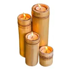 Kit Porta Vela de Bambu Natural 4 Tamanhos PVBN4T