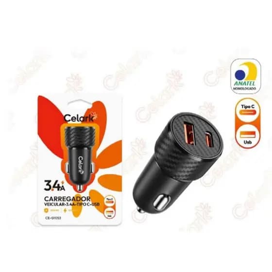 kit 10/6 CARREGADOR VEICULAR Saída USB/Tipo C