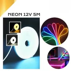 Kit Fita de LED Mangueira Neon 5 Metros 60W Flexível Com Fonte 12V Letreiro Iluminação Fachada Loja