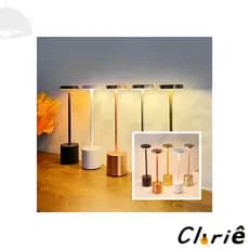 Luminária de Mesa Abajur Cabeceira Escrivaninha LED 3 em 1 Recarregável Tipo C Preto Cromado Dourado
