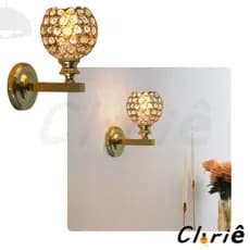 Arandela Parede Metal Cristal Moderno Elegante Sala Quarto Lavabo Banheiro Bocal E27 Dourada e Cromada