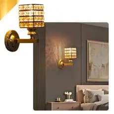 Arandela Parede Metal Cristal Moderno Elegante Sala Quarto Lavabo Banheiro Bocal E27 Dourado Preto