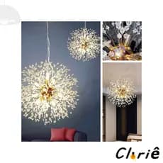 Luminária Pendente Cristal Dente De Leão Leao Com Lâmpada G9 BQ 7W  Lustre Mesa Luxo Luxoso