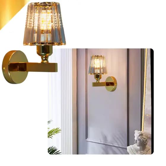 Arandela Parede Metal Cristal Moderno Elegante Sala Quarto Lavabo Banheiro Bocal E27 Dourado Preto