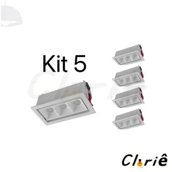 Kit Com 5 Spot 3W Branco Embutido Slim Spot Retangular Minimalista Led Downlight Linear Spot Linear Foco