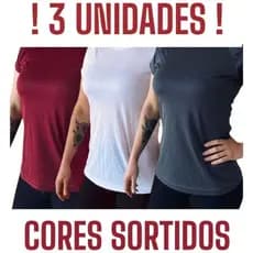 3 UNIDADES BABY LOOK DRYFIT CORES SORTIDAS TREINO CORRIDA ACADEMIA