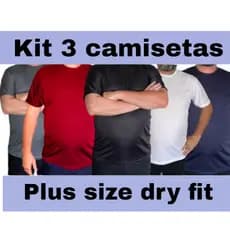 KIT 3 CAMISETAS CORES SORTIDAS PLUS SIZE DRY FIT MASCULINA-  TREINO ACADEMIA ESPORTES CORRIDA