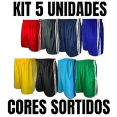 KIT 5 UNIDADES CORES SORTIDAS SHORTS CALÇÃO MASCULINO PARA FUTEBOL CORRIDA ACADEMIA, PISCINA E PRAIA