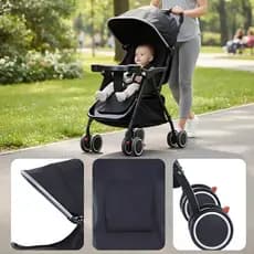 Carrinho De Bebê Para Passeio 20kg Recém Nascido Acolchoado Cor Preto Chassi N/a