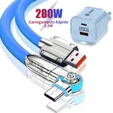 Carregador Tipo C Cabo Micro USB V8 1,5 Metro De Carregamento Rápido Com Adaptador de 280 W