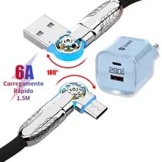 Carregador Tipo C Cabo 1,5 Metro Carregamento Rápido Interface Rotativa Bidirecional