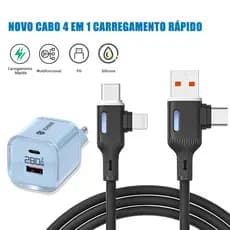 Carregador Cabo Tipo C USB Para iP Tipo C 4 Em 1 Carregamento Rápido Adaptador 240W Cable 1 Metro