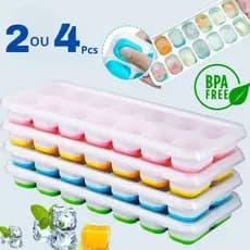 Kit 2 e 4 Formas Gelo Silicone Com Tampa Rígida Flexível Fundo Retangular 14 Cubos Multiuso Lavável fruta drinks papinha