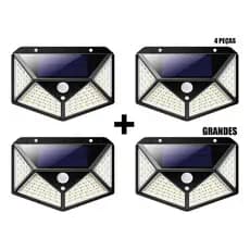 Kit 4 Luminária Nova energia Solar Grande 100 Led Sensor Presença 3 Luzes