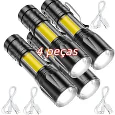 Mini lanterna tática LED com carregamento USB e zoom