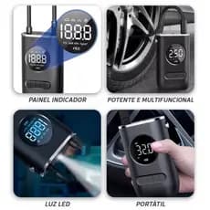 Mini Compressor de Ar Digital Portátil - USB Recarregável - Calibrador de Pneu Profissional, Bomba Compressor de ar portátil digital