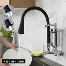 Torneira Cozinha com filtro Gourmet Flexível  Parede Silicone Preto