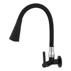 Torneira Cozinha Parede Preta Tubo Silicone Flexível Cone Dois Jatos