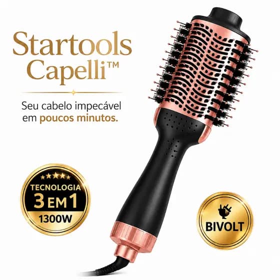 Escova Secadora de Cabelo Profissional Bivolt 1300W Alisadora Modeladora 3 em 1 Leve Rápida Versátil