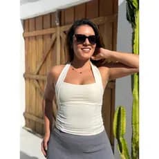 Blusa Feminina Top Halter Cropped Decote Frente Única Costas Nua Verão