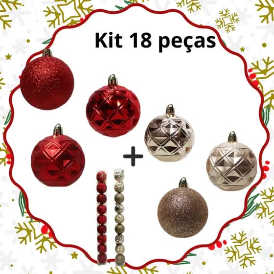 Kit 09 e 18 Bolas De Natal Mista Glitter Estrela Alto Relevo Arabesco Vazados Dourado 9 Peças De 6Cm