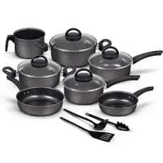 Kit Jogo de Panelas 10 Peças Preto Vermelho Antiaderente com Tampa de Vidro Teflon Moderno