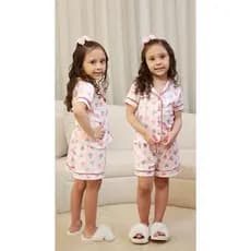 Pijama Americano Com Botões Criança Curto Infantil Menina.