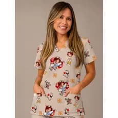Blusa Bata Scrubs Feminina Estampada Educação Enfermagem Autista Autismo TEA No Tecido Oxford